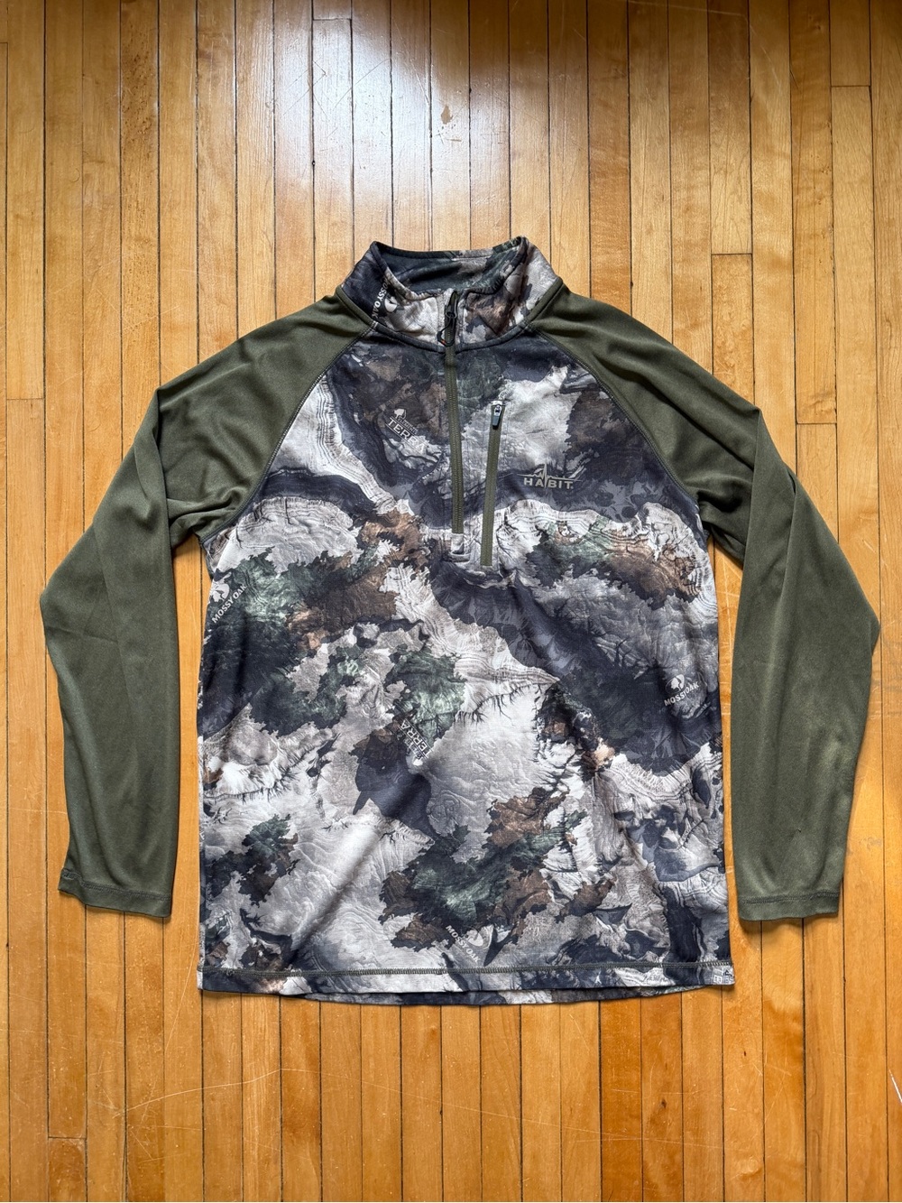 Habit Scent Factor Pullover Sweater Mens Mossy Oak Camouflage 1/4 Zip Sz. M